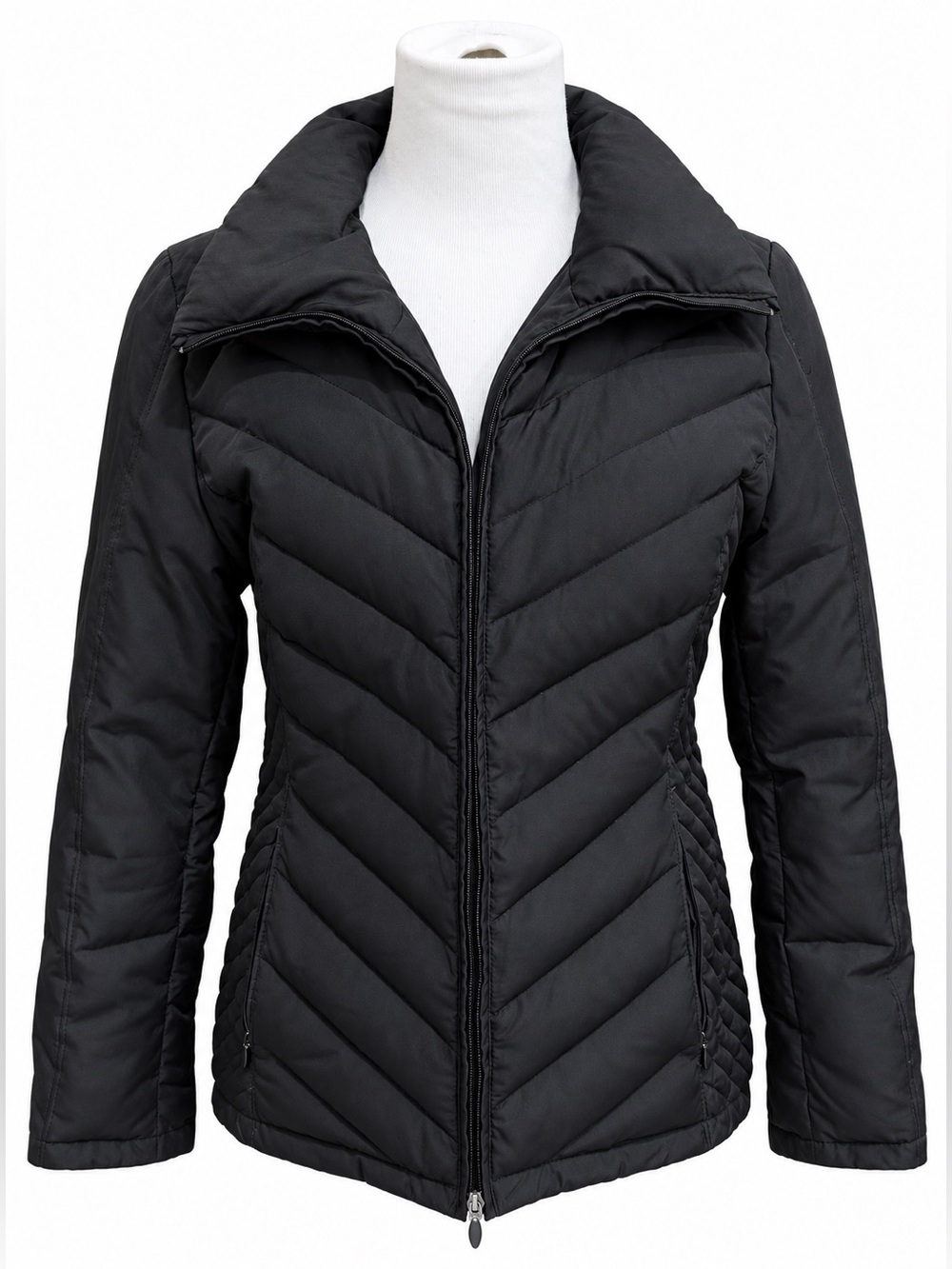 Kenneth Cole Reaction Black Chevron Quilted Puffer Jacket Medium